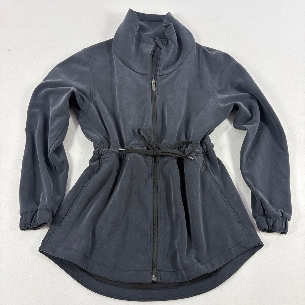 Lululemon Effortless Jacket Women 4 Grey Cinched Waist Full Zip Funnel Neck FLAW